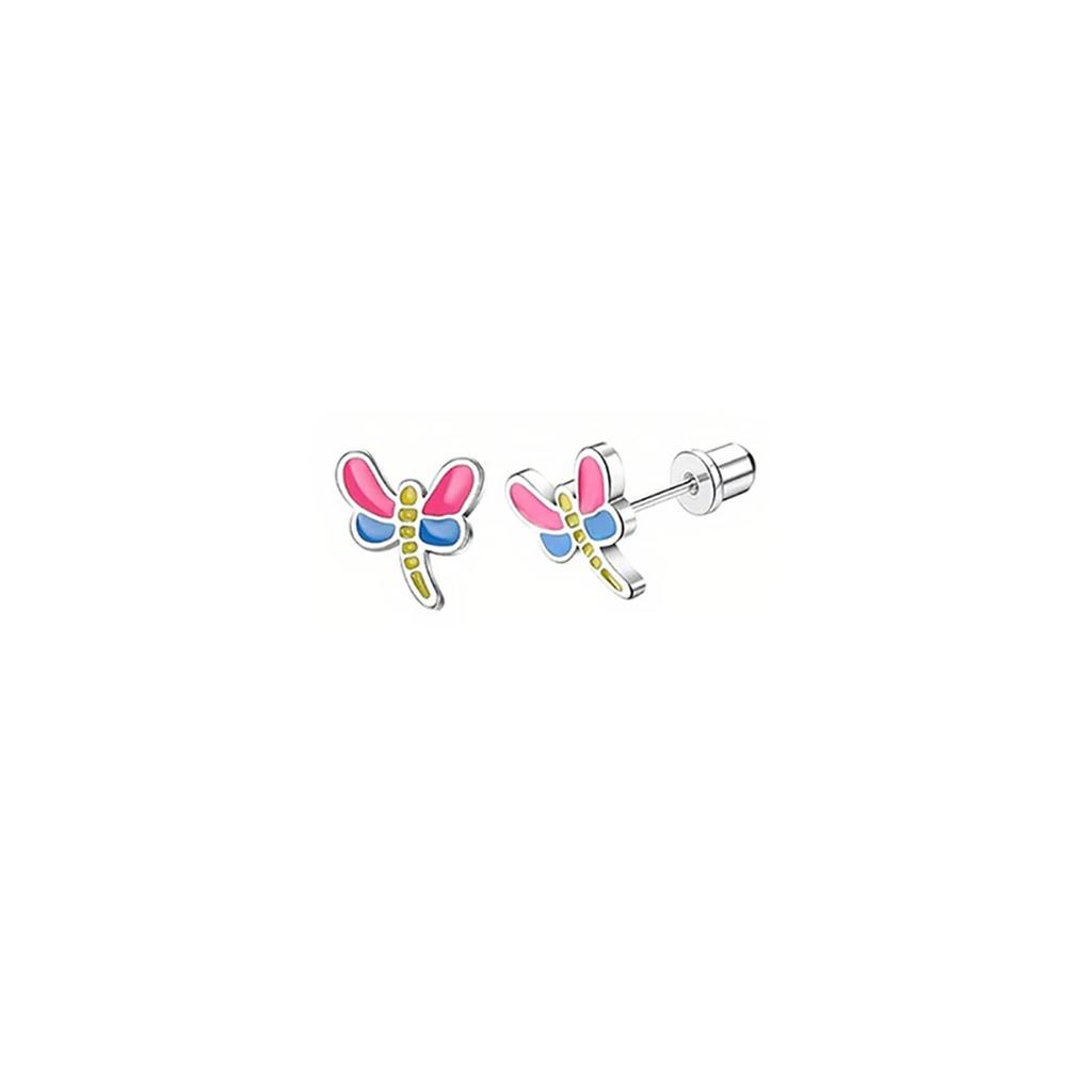 Bobisty 3 Pairs Stainless Steel Screw Back Earrings for Women CZ Heart Butterfly Ball Earrings Cat Rainbow Stud Earrings Set
