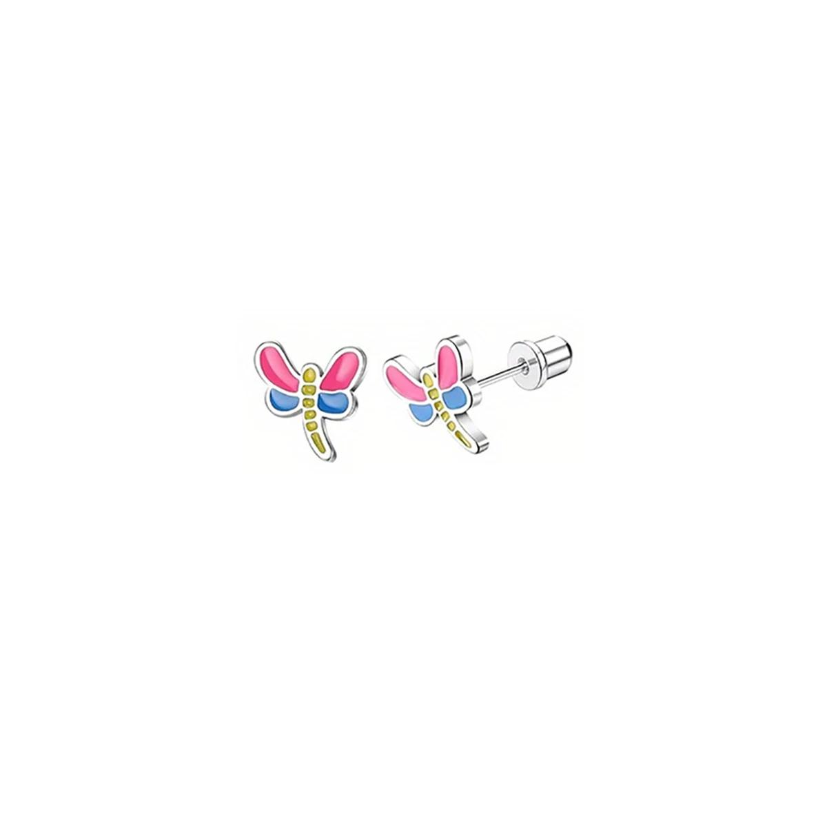 

Bobisty 3 Pairs Stainless Steel Screw Back Earrings for Women CZ Heart Butterfly Ball Earrings Cat Rainbow Stud Earrings Set