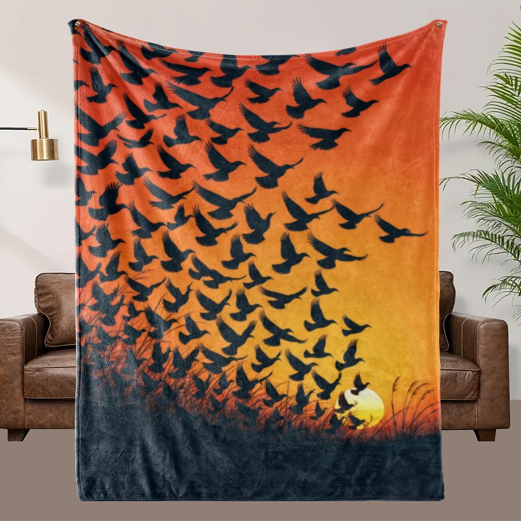 1pc Soft Flannel Throw Blanket with Vibrant Bird Sunset Design - 100% Polyester, All-Season Cozy Gift for Family & Friends, Mach