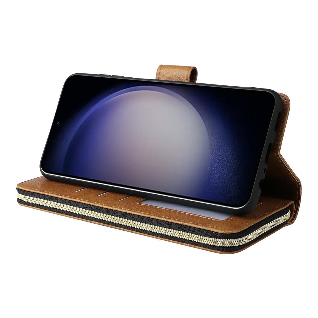 For Samsung Galaxy S26/S26 Pro Case Zipper Pocket 9 Card Slots PU Leather Phone Cover with Hand Strap