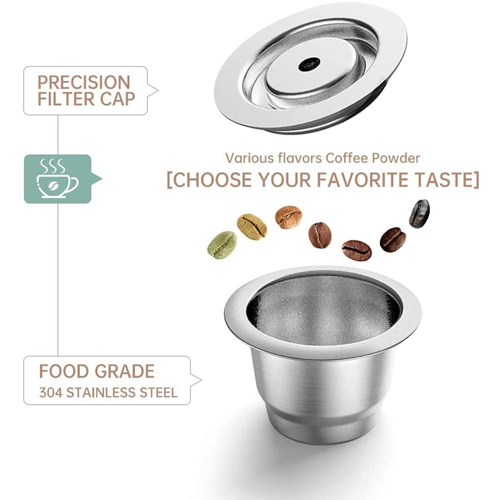 Filtros de Cápsula Recarregáveis Copos de Espresso de Aço Inoxidável Cápsulas de Café Reutilizáveis Para Nespresso Com Tamper Anel Dosador