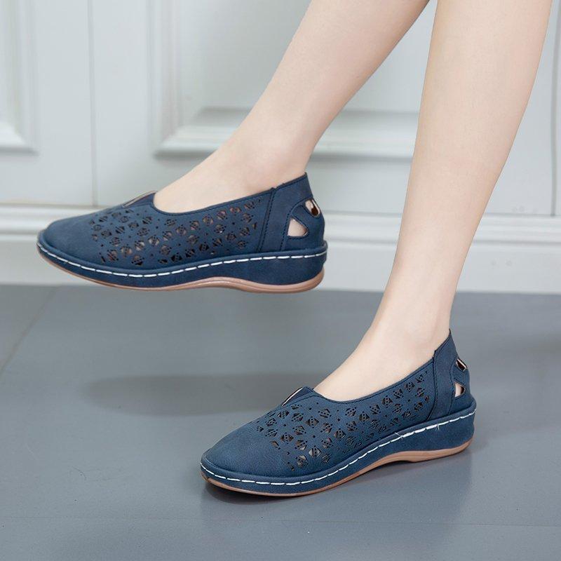 New European and American casual flat-bottomed hollow hole shoes women's summer round head one-pedal loafers lazy shoes