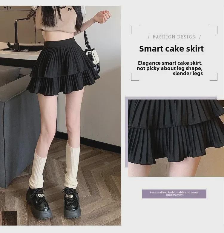 Fustă plisată cu strat dublu, cu talie înaltă, inspirată de balet - Dulce și drăguță, Slim, Anti-expunere, Stil de vară