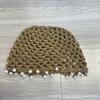 European and American New Hand-crocheted Hollow Pearl Fringed Bag Head Hat Women's Summer Breathable Knitted Wool Hat Retro Cold Hat