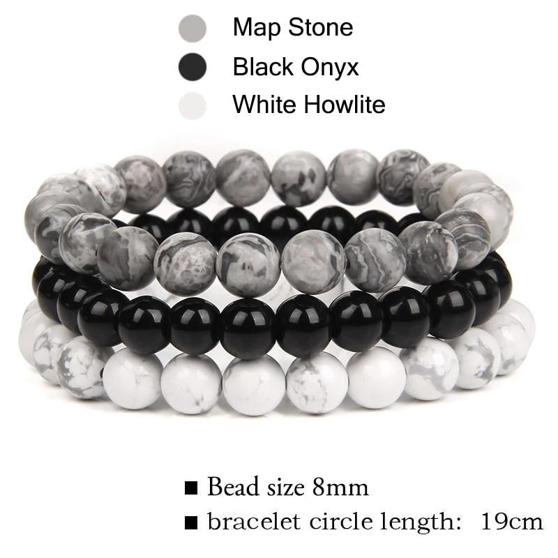 8mm Natural Stone Bracelet Set 3Pcs/set Rhodonite Rose Pink Quartzs Moonstone Amethysts Hematite Bracelets For Women Men Jewelry