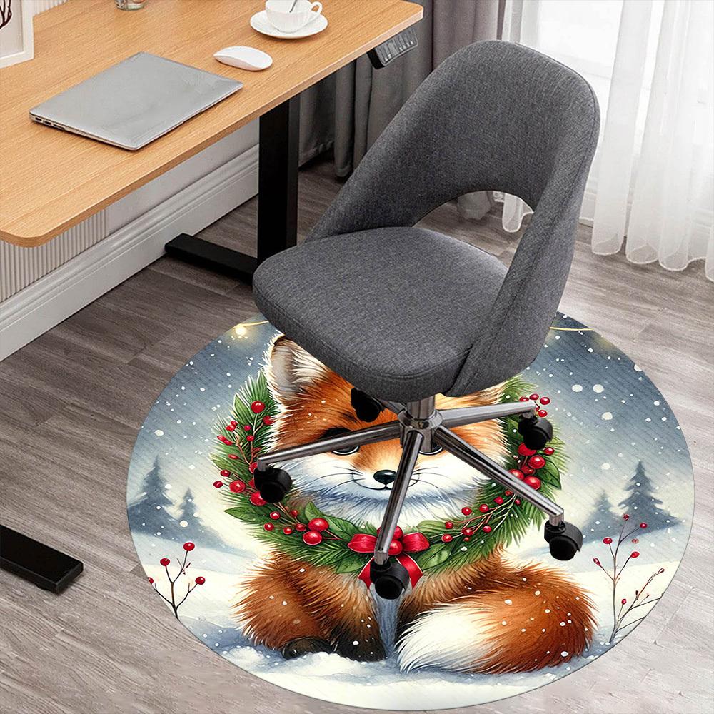 

1pc winter fox wreath Round Chair mat Area Rug - Non-Slip, Floor Mat for Office, Bedroom, and Indoor Decor -1002097 80cm by 80cm