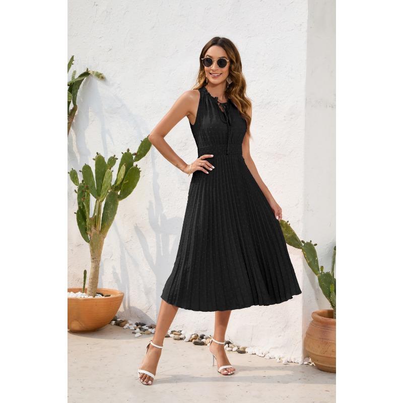 Women's Lace-up High-waisted Pleated Ball Dress Sleeveless Summer Dress Casual Holiday Dress