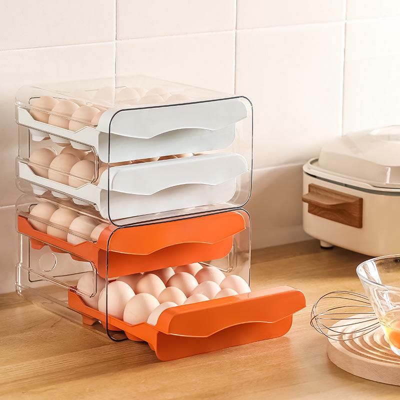 Double-Layer Drawer Egg Storage Box - 32 Grid Stackable Container