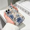 Vintage Distressed Pastel Blue Floral Peony Watercolor Art Graphic Film Aesthetic Protective ShockproofBumperCase Cover For iPhone1415161718ProMaxPlus