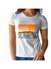 Vintage Inspired Wounisex Short Sleeve T Shirt Sunrise Design With Sun And Mountain Graphic For A Morning Themed Summer Look