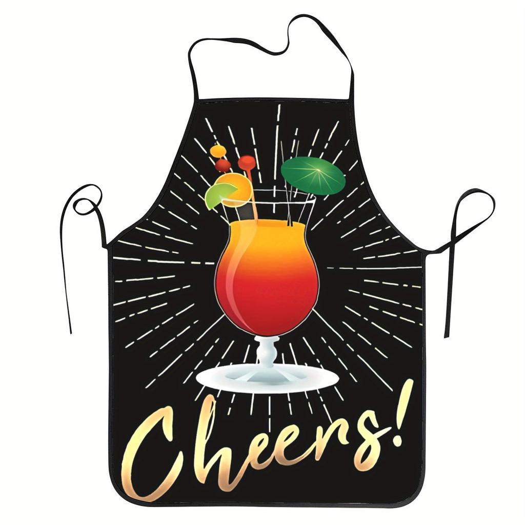 A Unisex "Cheers Time" Cocktail Apron - Suitable for Cooking, Baking, Bartending, and Parties, with a Bib-style Design for Both