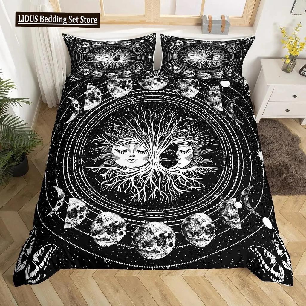 Mandala Duvet Cover Collection Sun And Moon Comforter Cover Ties Exotic Style Black And White Botanical Floral Polyester Bedding Collection