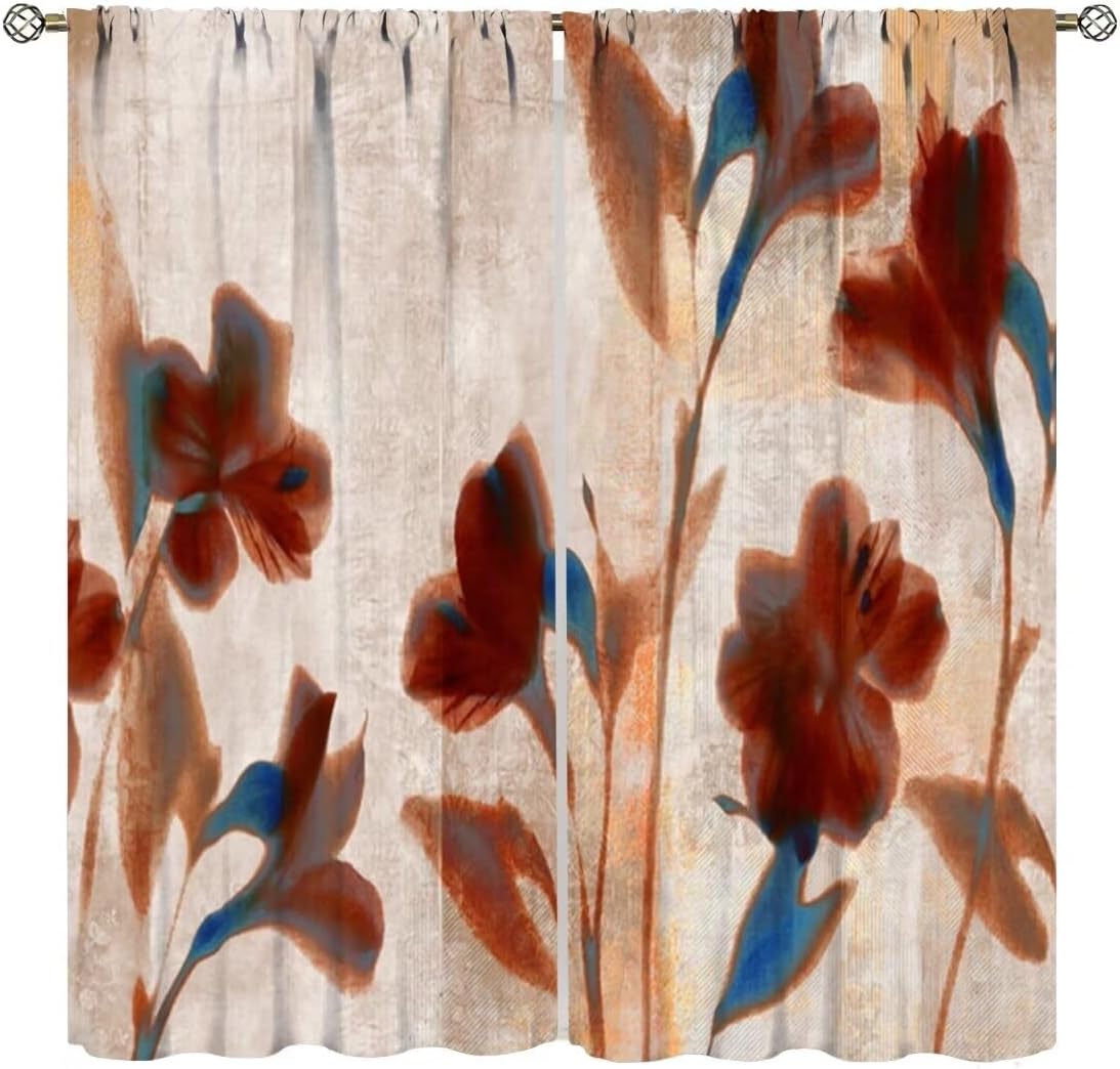 

Bird Flower Curtains,Blue Leaves Modern Art Print Window Treatments For Bedroom Living Room Kitchen Home Décor Window Drapes 53x116CM-2PC