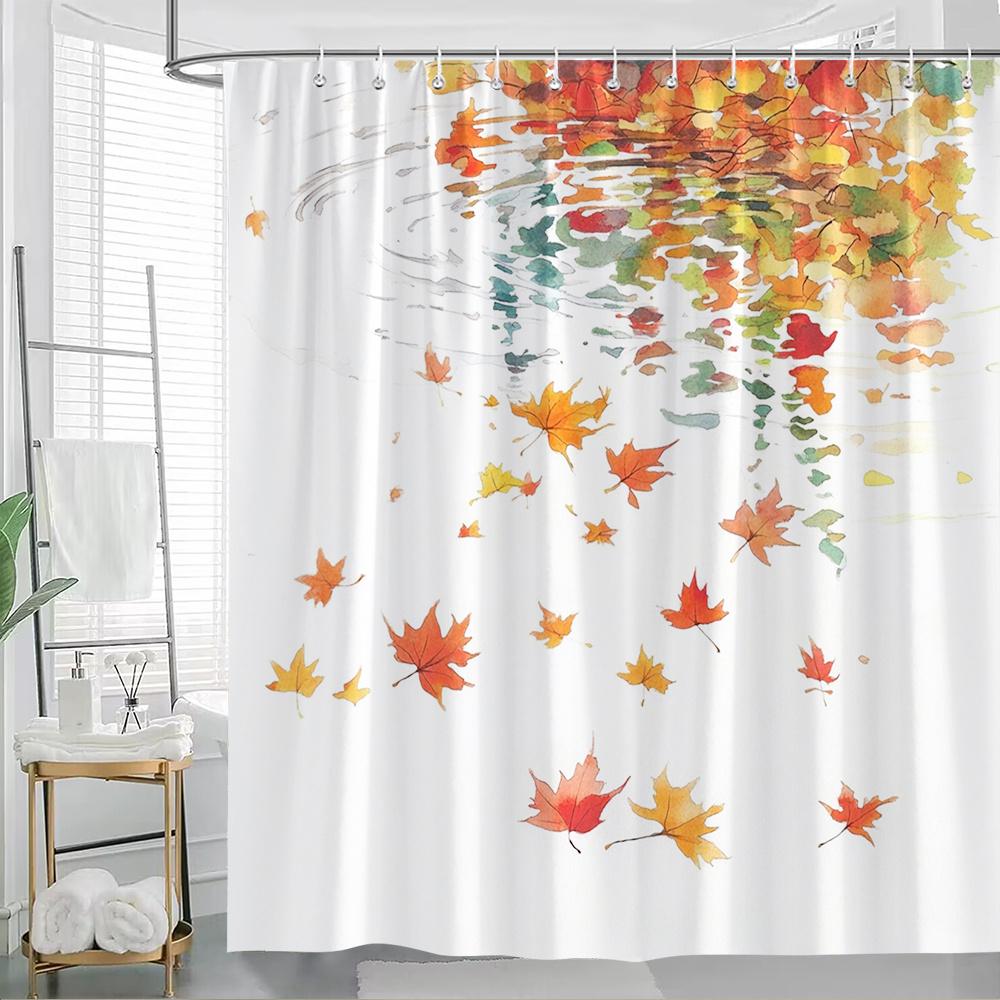 1pc Autumn Maple Leaf Shower Curtain - Vibrant Fall Foliage Bathroom Decor with Red, Orange, Yellow, Green, White - Machine Wash 90x180cm35x71in
