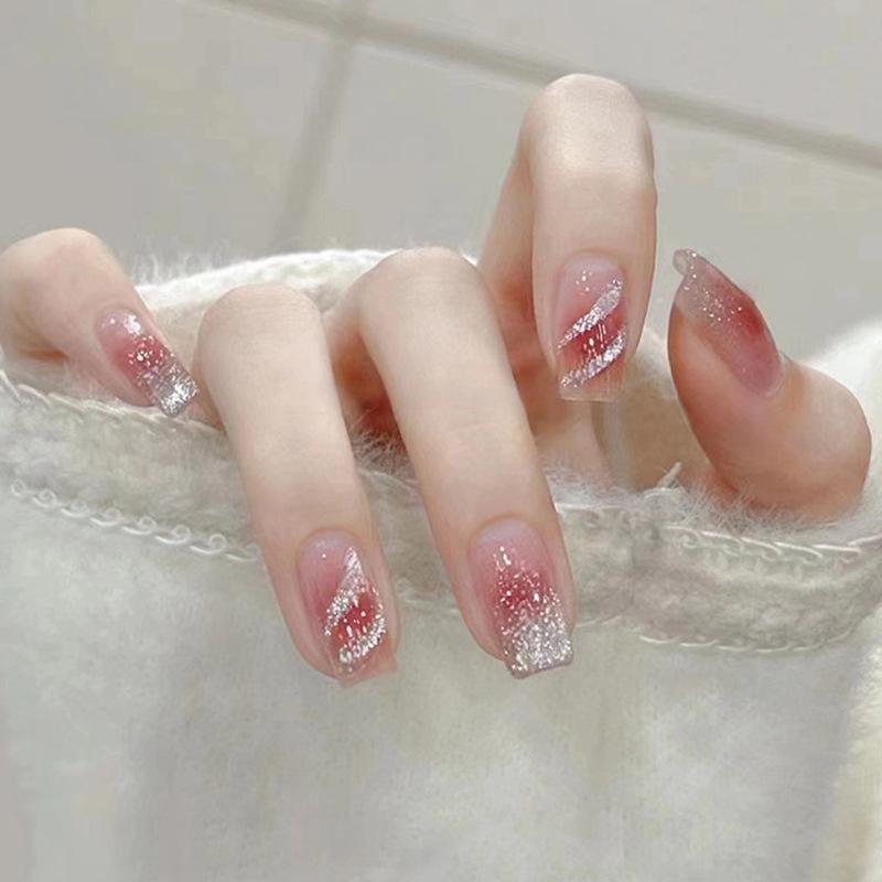 Medium & Long Rectangular T-Shaped Wearable French Cartoon Nail Art Patches - One Size Fake Nails
