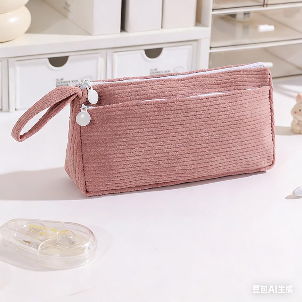 Casual Korean Style Large-Capacity Corduroy Pencil Case Students' Cute Pure Color Pencil
