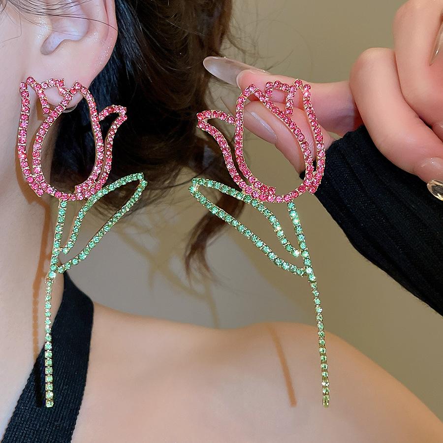 Red Butterfly Glass Long Pendant Earrings for Womne Wedding Party Jewelry