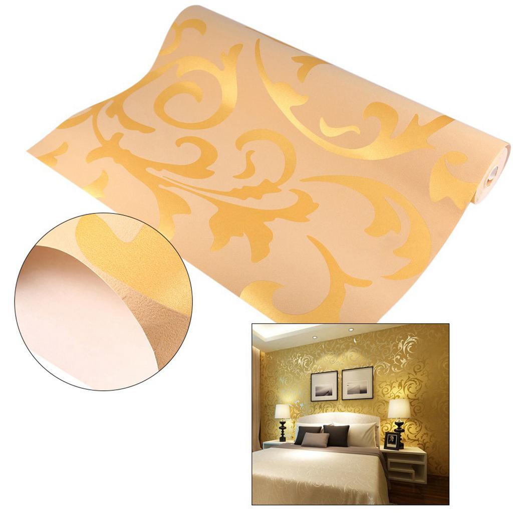 Nonwoven Wallpaper Mural Nonwoven Wallpaper Baroque Design M. Damask Ornament Gold 3‑Dimensional Optic