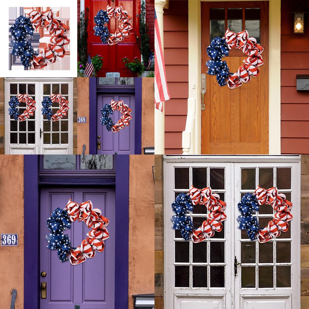 Stunning Polyester Independence Day Wreath Featuring Rustic Burlap Design 40cm