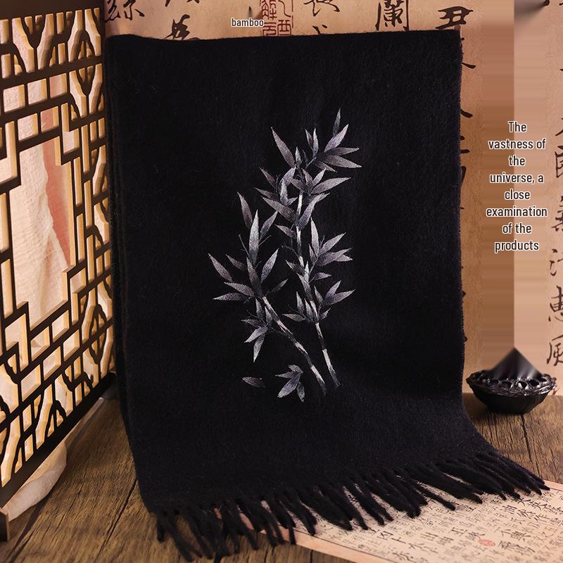 Double-Sided Suzhou Embroidery Pure Wool Scarf - Chinese Style for Mature & Elderly