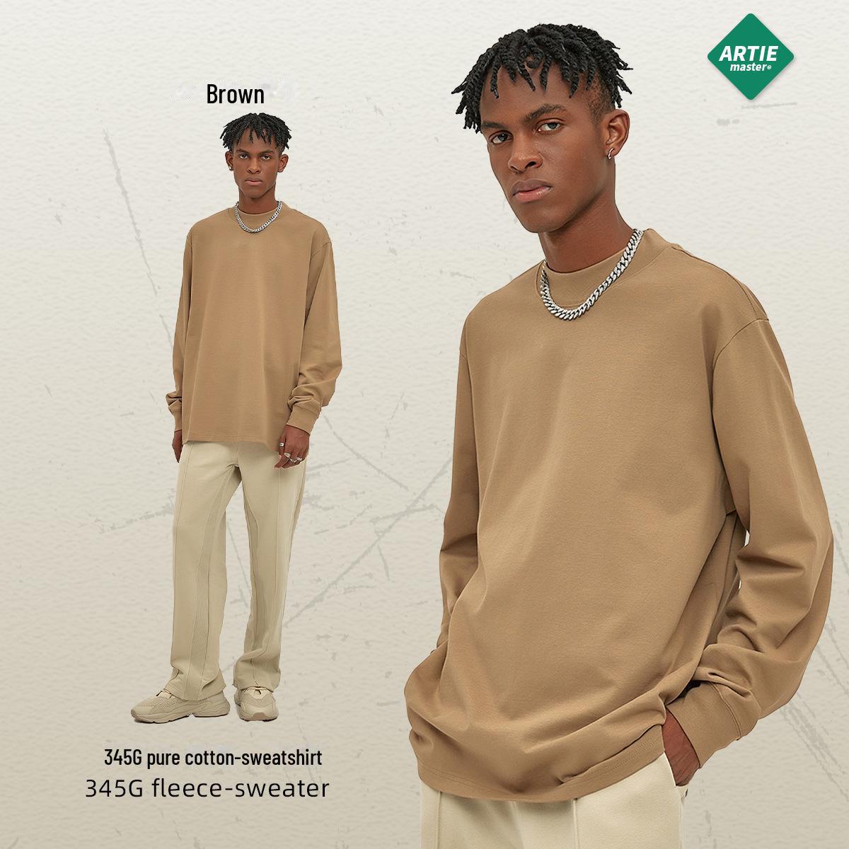 

ARTIE Men s 2023 Autumn/Winter Heavy 345G Double Yarn High Neck Long Sleeve T-shirt Extra Large коричневий
