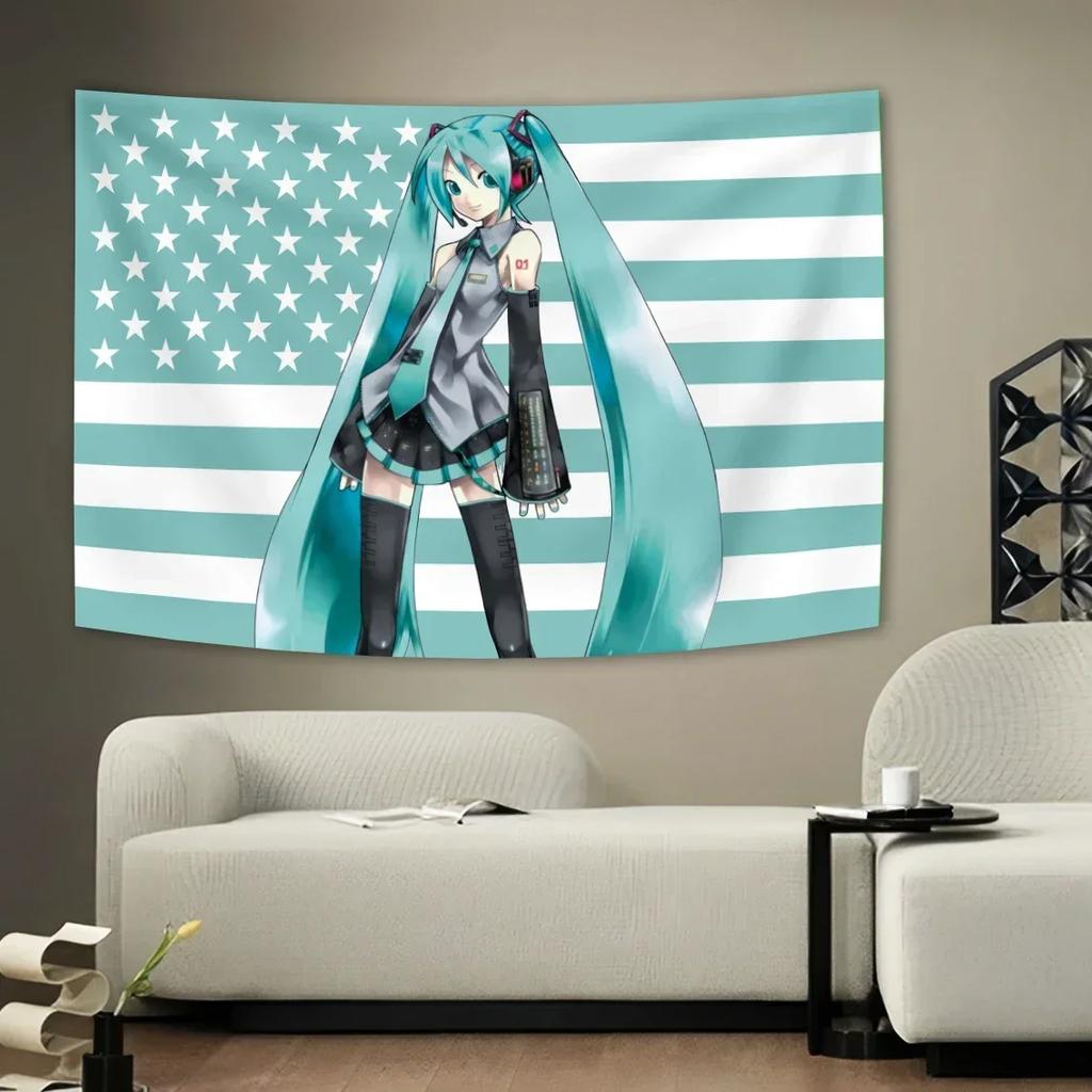 VIKAMA AnimeStyle American Flag Tapestry Bedroom Games Room Wall Hanging Dormitory Room Decoration