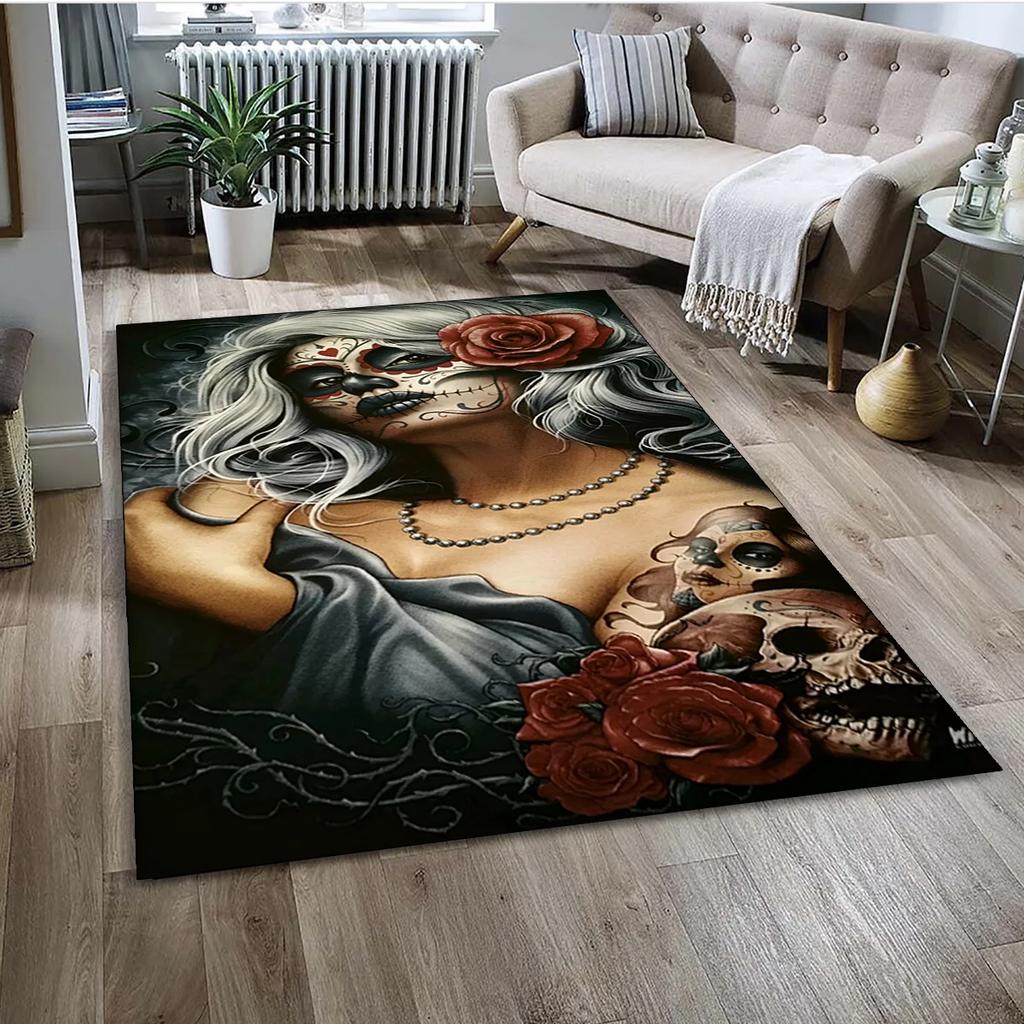 Gothic Female Skull Horror Dead Girl Floor Mat 3D