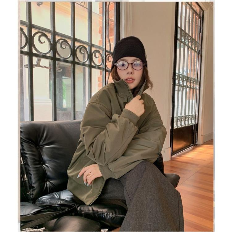Retro Couple Pilot Bomber Jacket Women Winter Padded Baseball Coat High Street Vintage Cotton Jacket