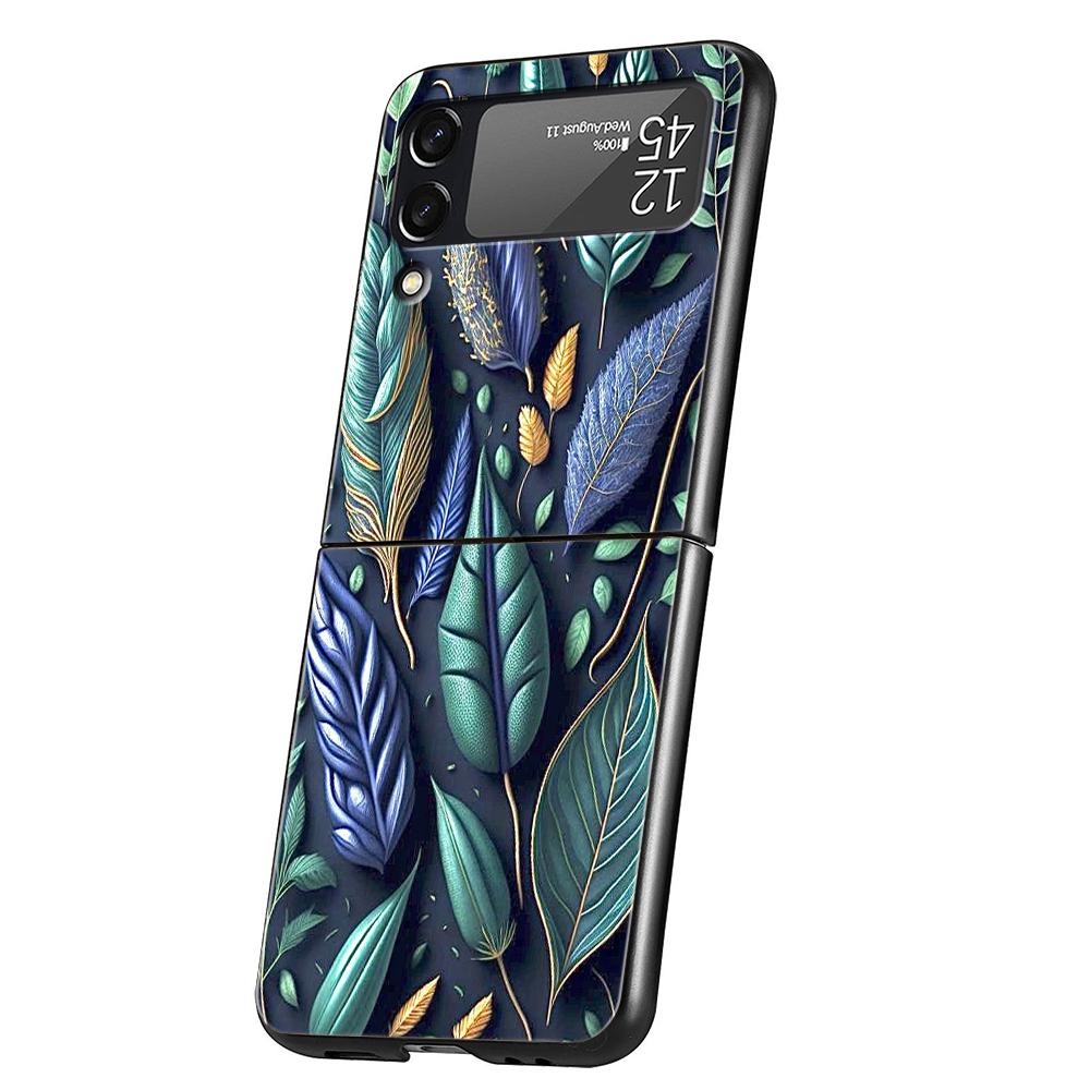 Colorful Leaves Hard PC Phone Case For Samsung Galaxy Z Flip 5 4 3 Black Cover For Galaxy Z Flip 6 Foldable Shockproof Case Capa