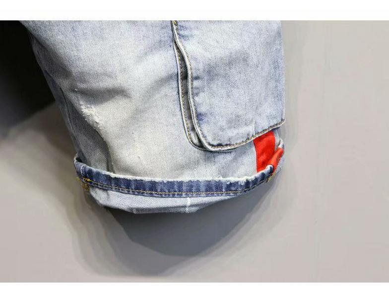 Men's Light Blue Slim Denim Shorts with Pocket and Contrast Trim