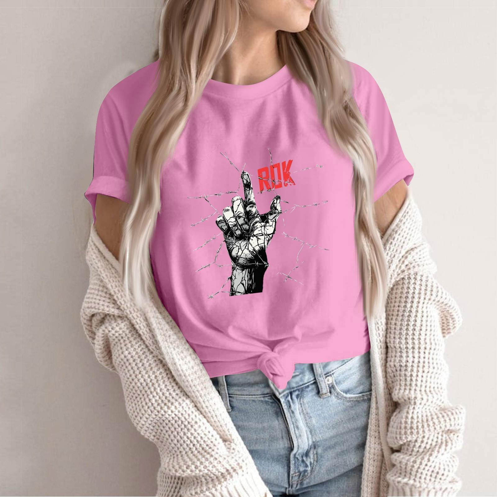 

Женская футболка с круглым вырезом и коротким рукавом, повседневная, с принтом L розовый