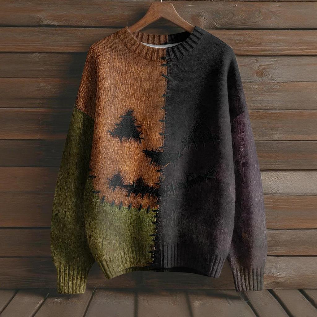 Long Sleeve Pullover Sweaters For Women O Neck Casual Cute Printing Knit Oversized Sweater