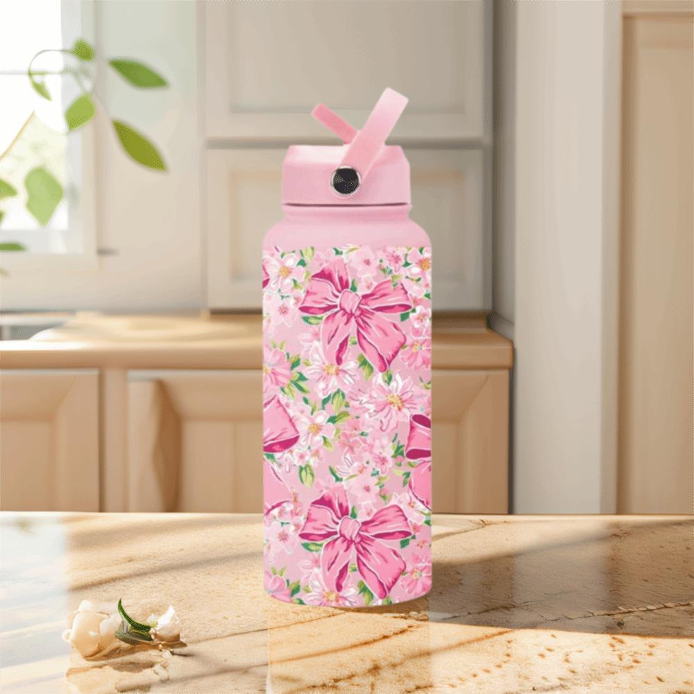 Portable 1000ML Thermos Bottle Aesthetic Leak Proof Insulated Tumbler with Straw Large Capacity Stainless Steel