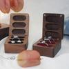 Black Walnut Wood Ring/Earring Storage Box, Three Anti-Oxidation Slots