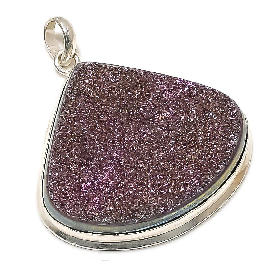 Peacock Titanium Druzy Gemstone 925 Sterling Silver Jewelry Pendant 1.85" GK-2822