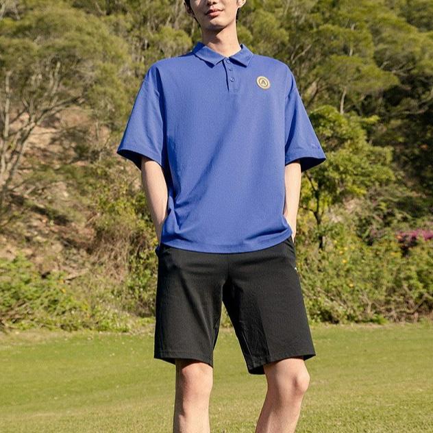 Anta Solid Color Pullover Casual Short Sleeve Polo Shirt Men tops May-Blue 952228103