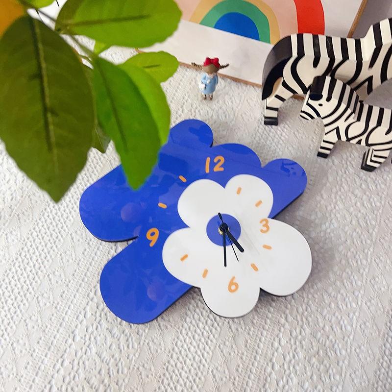 Simple and Creative Cartoon Artistic Flower Clock, Silent Wall Clock for Living Room and Dining Room, Cute Clock for Flower Shop