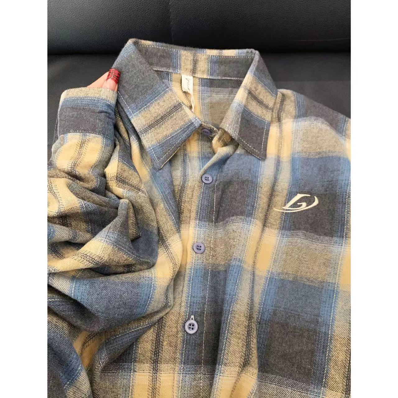 

Весенне-осенняя женская рубашка с воротником поло, свободная повседневная клетчатая блуза, большой кардиган, женская блузка в корейском стиле onesize