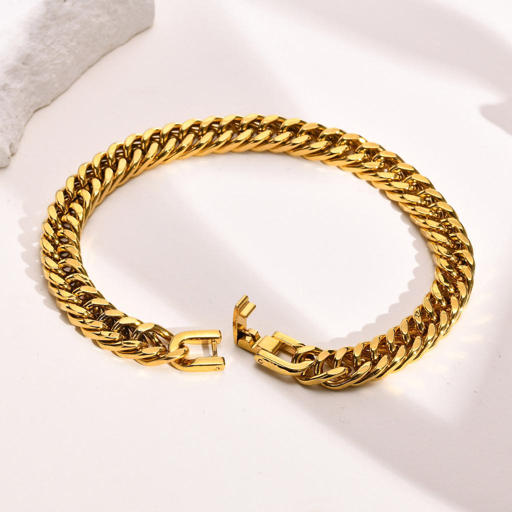 Stylish Double Curb Chain Bracelets for Men Boys,8/10/12/15mm Stainless Steel Miami Link Wristband,Punk Zircon Gifts