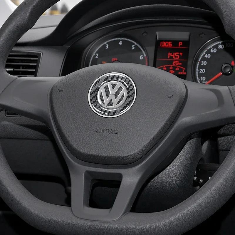 O7·Carbon Fibre Car Emblem Steering Wheel Decoration Sticker Accessories For Volkswagen Polo Arteon Tiguan Golf Touareg GTI Amarok
