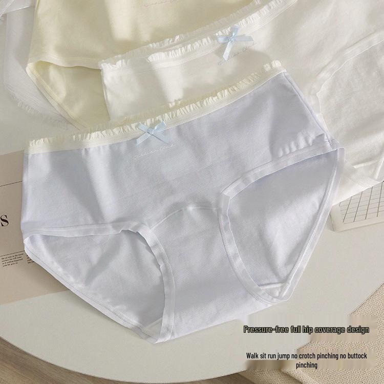 Chiloți de damă din bumbac cu talie medie în stil japonez - Drăguți, Antibacterieni, Fără cusături, Subțiri, Croi extins la furou, Design triunghiular.