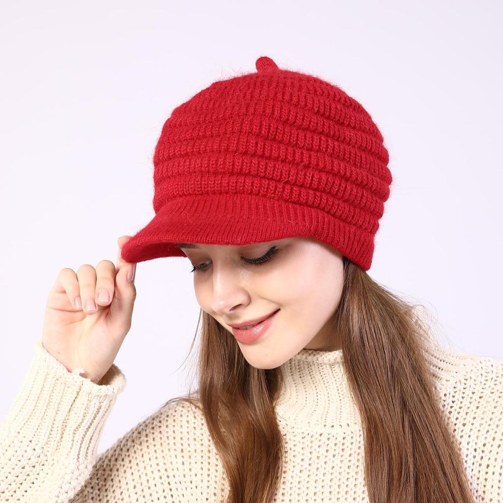 Women's Plush Knitting Soft Rabbit Wool Baseball Hat Beret Warm Cap