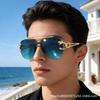 Double beam frameless sunglasses women's UV protection trend personalized fashion toad glasses European and American men's sunglasses