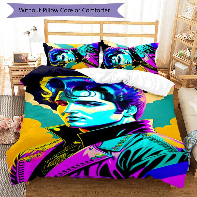 Elvis 3-teiliges Bettwäsche-Set Bettbezug Verschluss Enthält 1 Bettbezug & 2 Kissenbezüge für Alle Jahreszeiten Schlafzimmer Zuhause Wohnheim Dekor