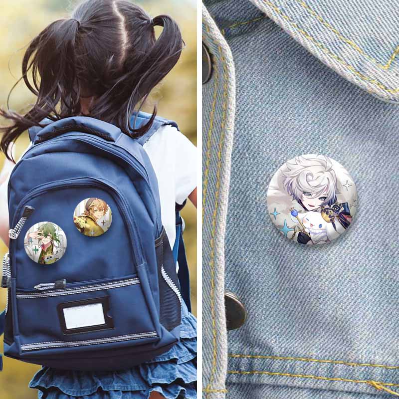 Cartoon Game Merold Kurode Hallritt Brooch Anime Fragaria Memories Lapel Pins Plastic Round Badge for Bag Hat Jewelry XMAS Gifts