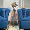 Nautical Silver and Wood Spotlight Tripod Coastal Home Decor