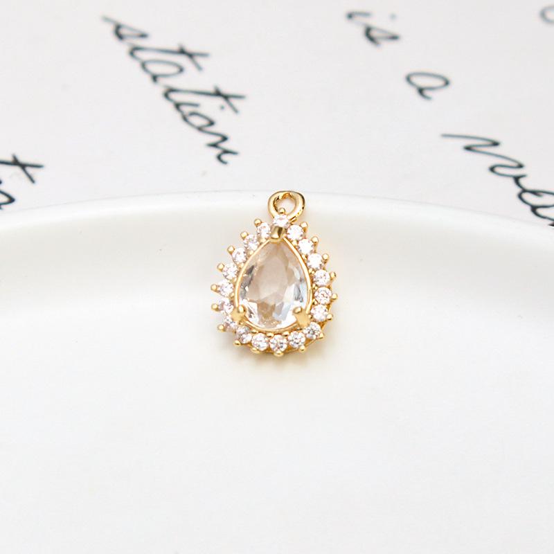 Copper-Edged Glass Crystal Zircon Oval Pendant DIY Necklace Earring Hairpin Ancient Style Material
