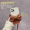 Custodia per telefono con cordino in pelle Pu con fiocco carino 3D per Iphone 11 12 13 Pro Xs Max X Xr 7 8 Plus Cover posteriore morbida e di lusso