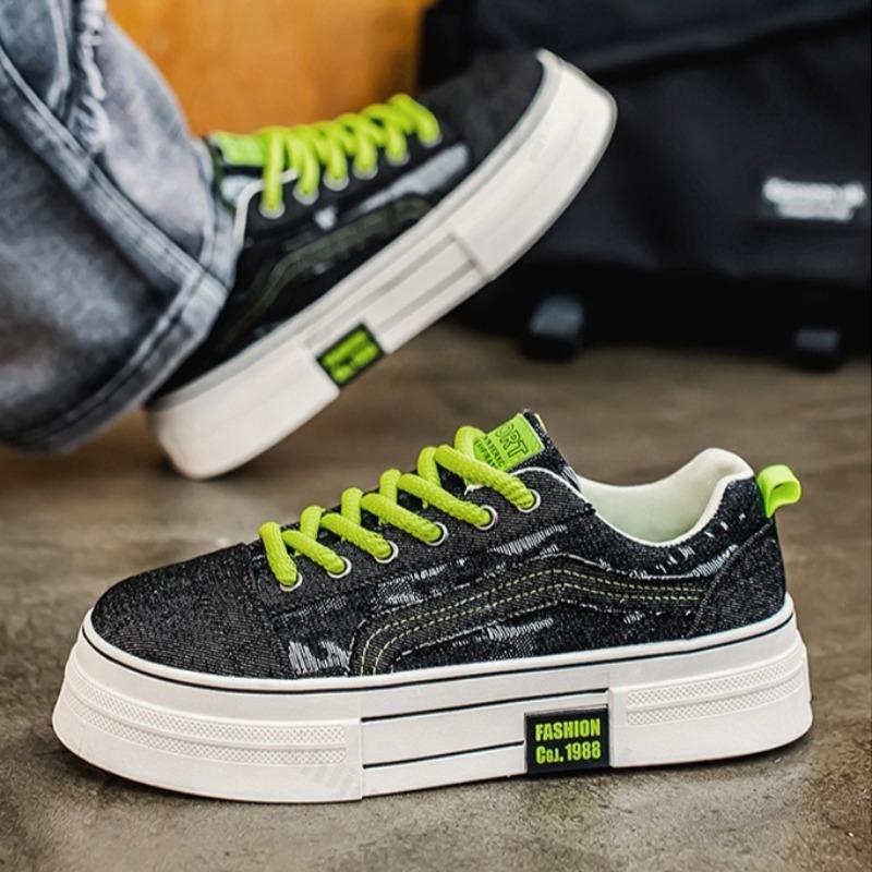 Fashion Men's Fashion Trend Thick Soled Casual Denim Fabric Shoes 2025 Autumn Shallow Mouth Comfortable Non Slip Lace Up Chunky sneakers