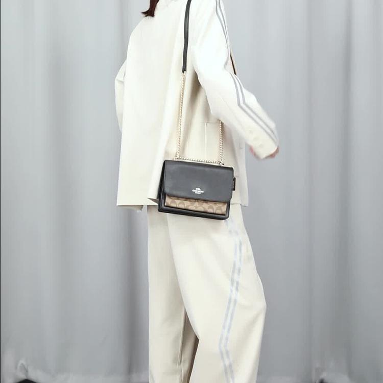 Coach Klare 21 Classic Logo Color Block Chain Shoulder Tote Coated Canvas And Leather Crossbody Bag Small Women Bags Black Brown 91019-IMCBI